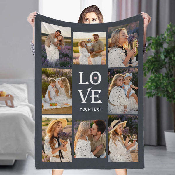 Custom 8 Photos&Text LOVE Fleece Blanket-ilovevango