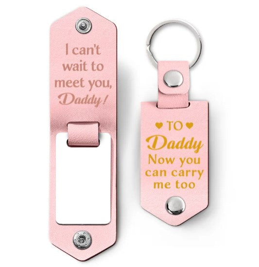 Custom Photo Daddy I Can't Wait To Meet You - Personalized Leather Photo Keychain-ilovevango