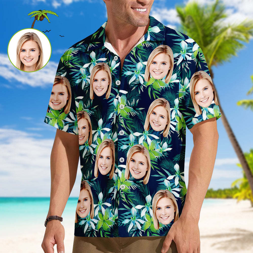 Custom Face Shirts Mens Hawaiian Shirts Personalized Photos Leaf T-Shirts