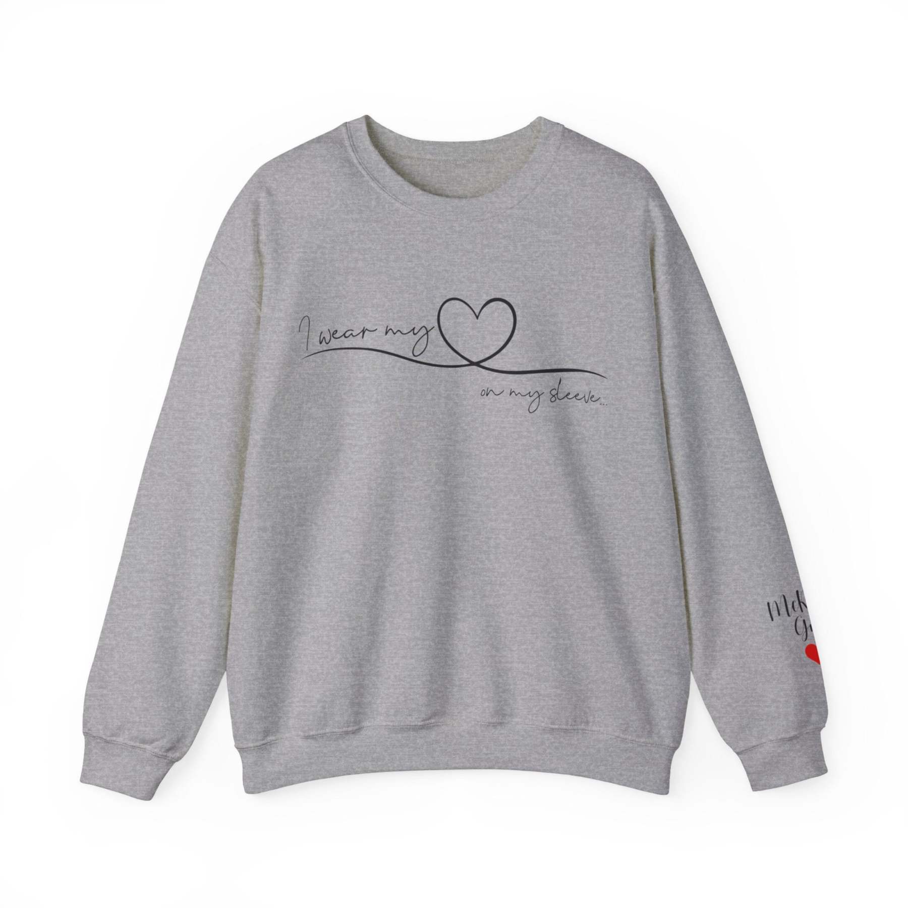 I Wear My Heart On My Sleeve Sweatshirt With Kid Names, Custom Mom Sweatshirt, Kids Names On Sleeve-ilovevango