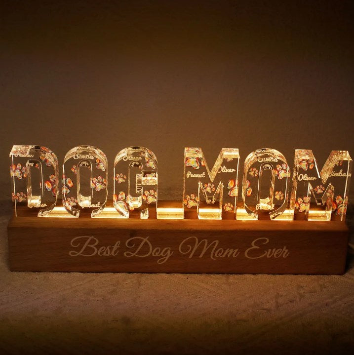 Dog Mom Colorful Watercolor Paw Personalized LED Night Light