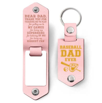 Custom Photo Dear Dad Thank You For Teaching Me - Birthday, Loving Gift For Baseball, Softball Father - Personalized Leather Photo Keychain-ilovevango