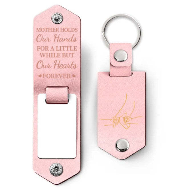 Custom Photo Mother Holds My Heart Forever - Gift For Mom, Mama - Personalized Leather Photo Keychain-ilovevango