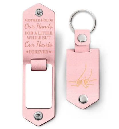 Custom Photo Mother Holds My Heart Forever - Gift For Mom, Mama - Personalized Leather Photo Keychain-ilovevango