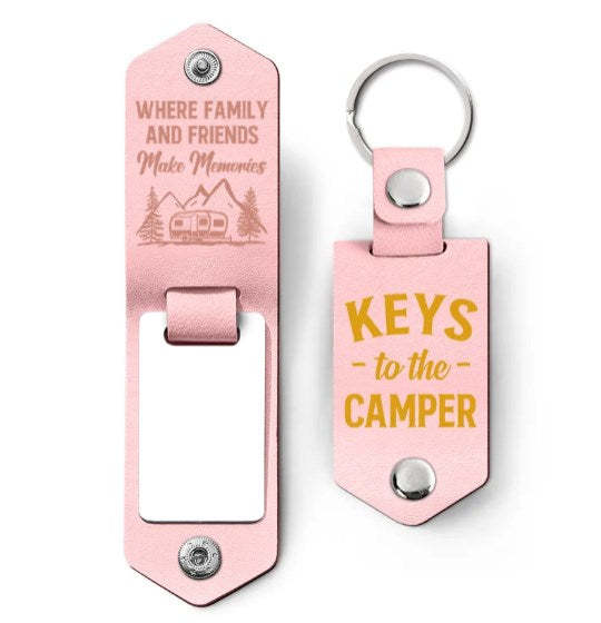 Custom Photo Keys To The Camper - Gift For Camping Lovers - Personalized Leather Photo Keychain