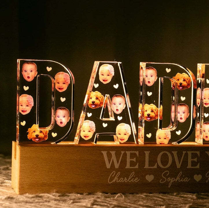 Daddy Custom Face Photo Personalized LED Night Light, Gift For Dad