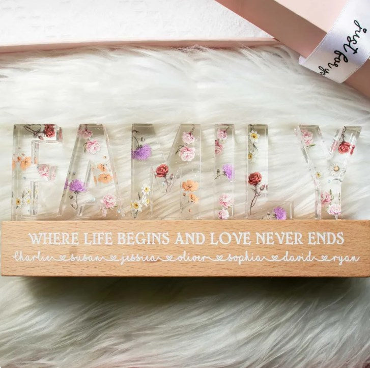 Family Whole Lot Of Love Birth Month Flower Personalized LED Night Light