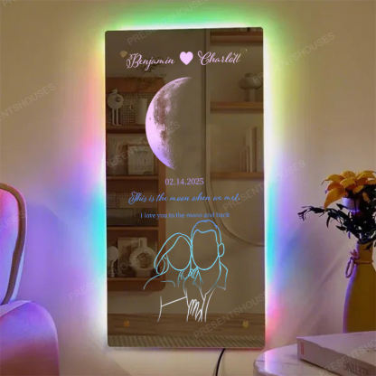 🌙Custom Valentine's Day Silhouette Photo Anniversary Moon Phase Mirror Light