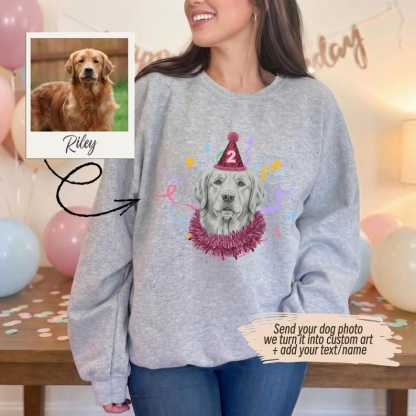 Custom Birthday Dog Sweatshirt, Personalized Pet Photo Hoodie, Dog or Cat Party Sketch Drawing
