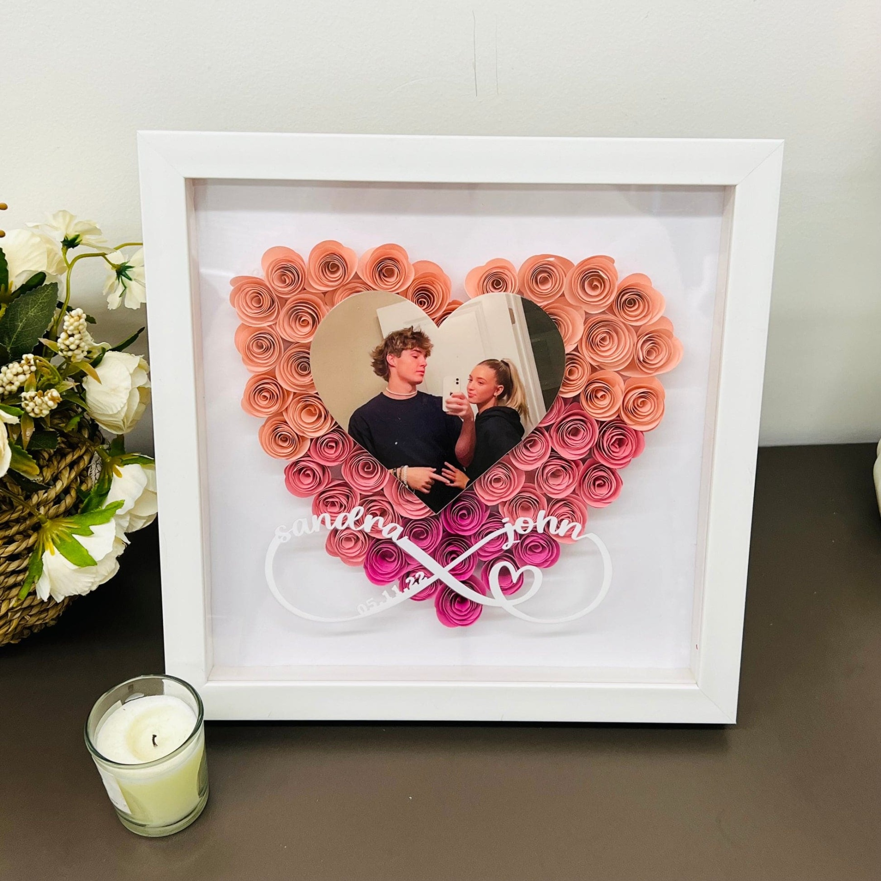 Custom Heart Flower Shadow Box with Photo