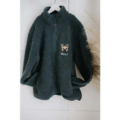 Personalized Embroidered Pet Portrait Recycled Sherpa Jacket Zip-up Jacket