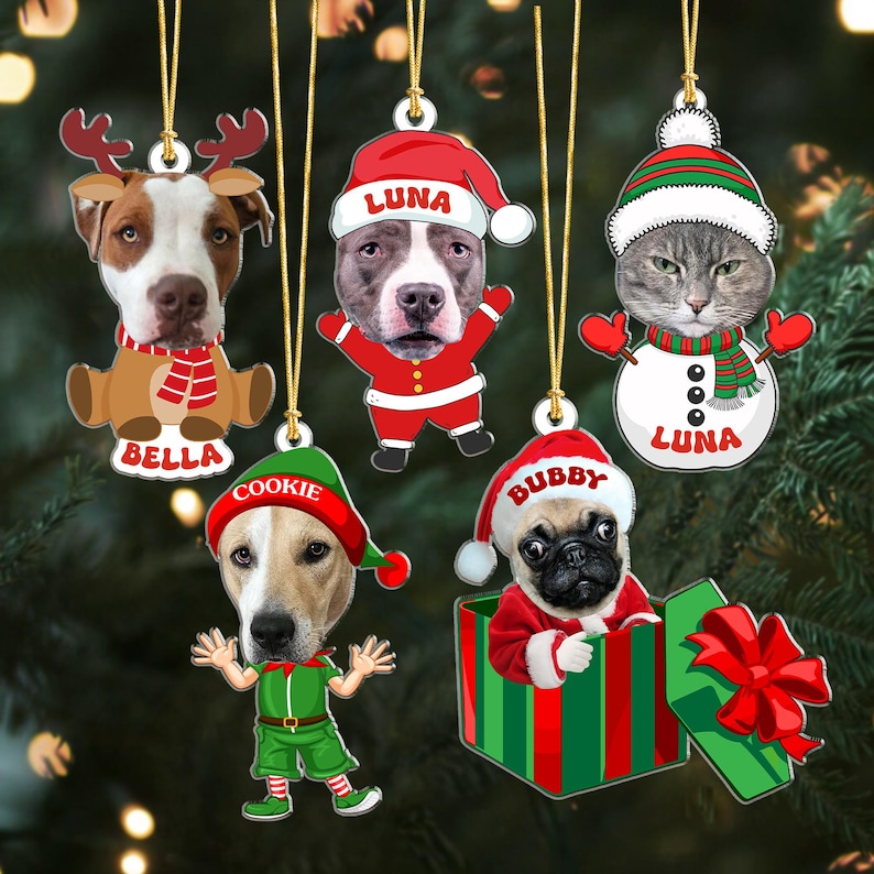 Custom Pet Photo Christmas Ornament, Funny Dog Cat Horse Bunny Cow Ornament