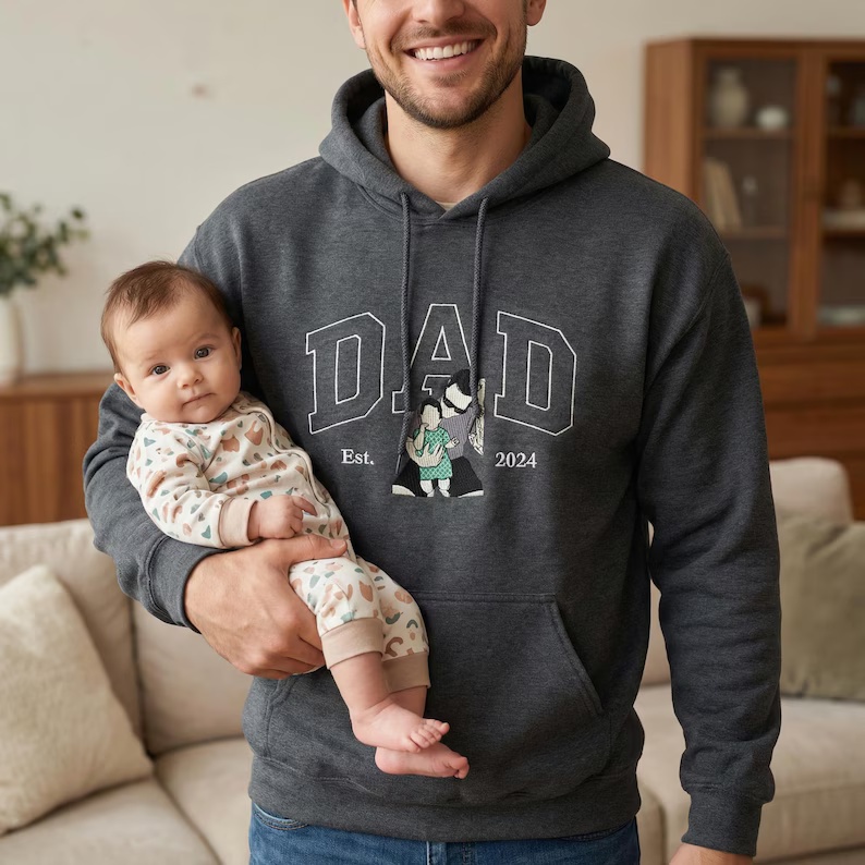 Custom Embroidered Dad Sweatshirt with Photo,Gift for Dad from Mom