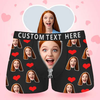 Custom Face Men's Boxer Boxer Briefs I Love You Style Underwear, Birthday Gifts for Husband, Waistband Text Boxer Gift-ilovevango
