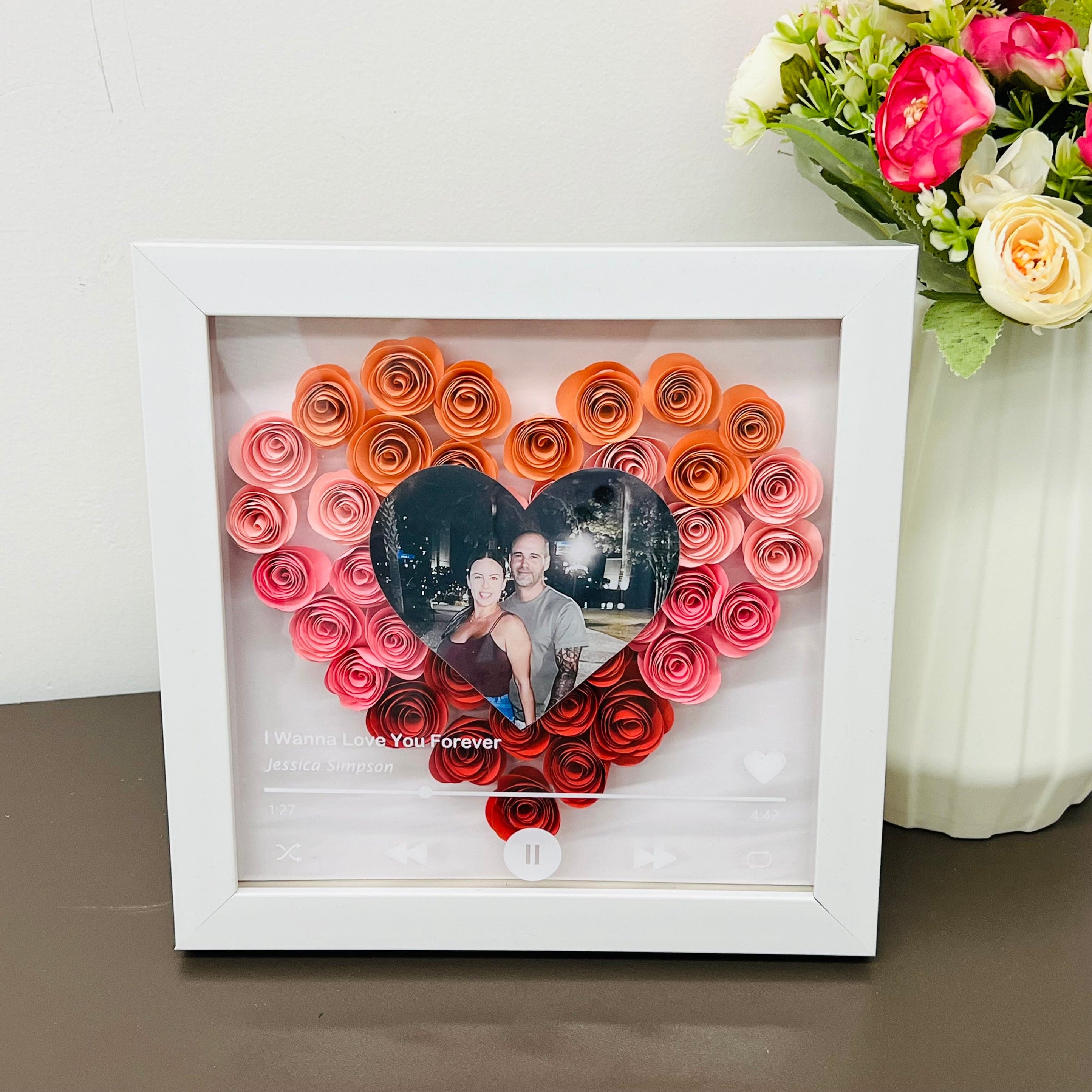 Custom Heart Flower Shadow Box with Photo