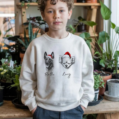 Custom Multiple Pets Christmas Sweatshirt - Personalized Dog/Cat Santa Hat Graphic Crewneck