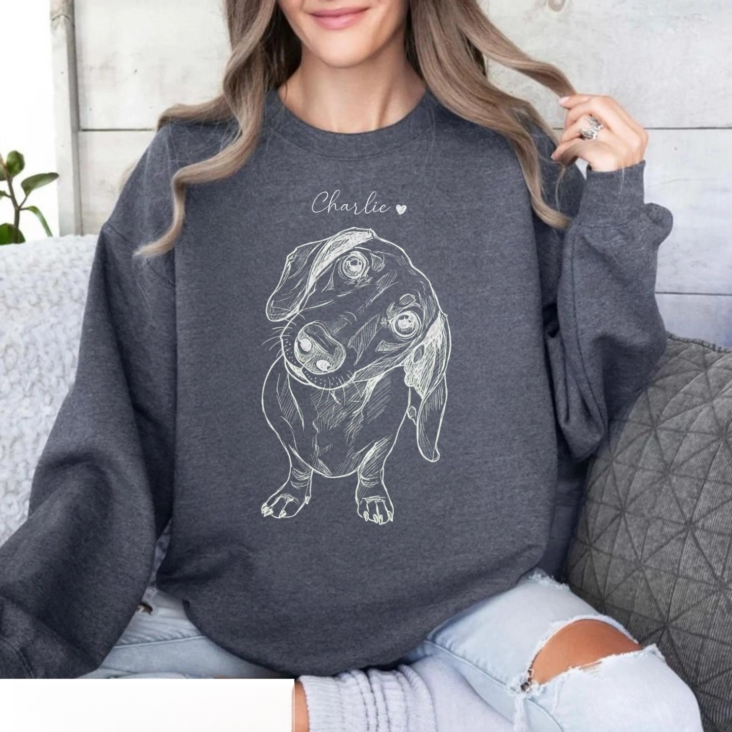 Personalized Pet Portrait from Photo, Custom Dog Cat Drawing Sweatshirt