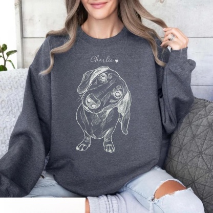Personalized Pet Portrait from Photo, Custom Dog Cat Drawing Sweatshirt