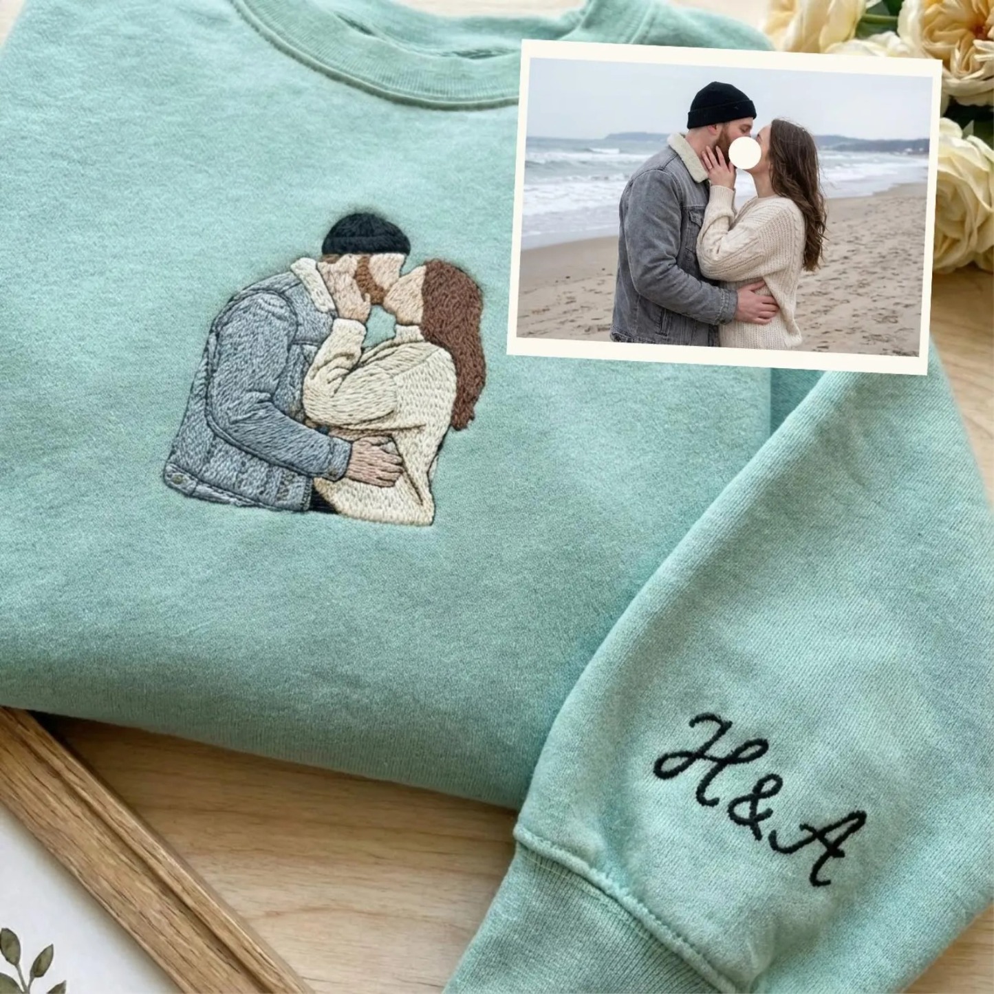 Embroidered Couple Portrait Sweatshirt, Custom Embroidered Sweater, Photo Embroidered Hoodie