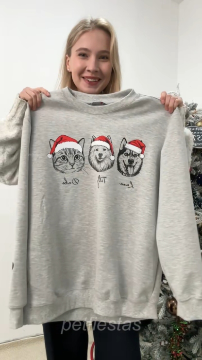 PetFiestas® Custom Dog/Cat Santa Hat Graphic Crewneck Sweatshirt Hoodie