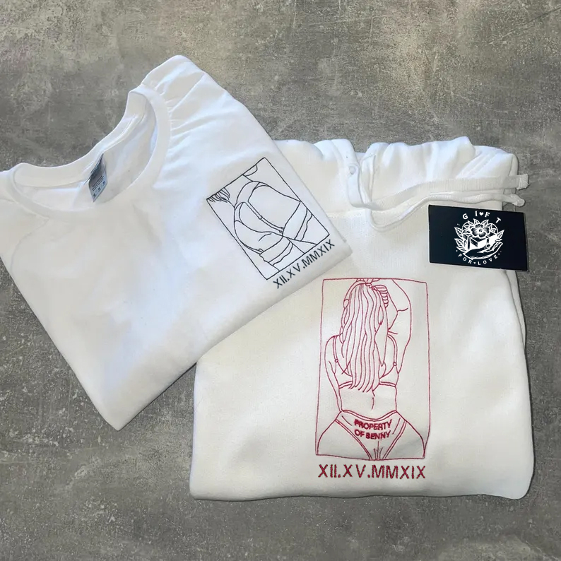 Custom Embroidered Sweatshirt – Personalized Sexy Portrait & Roman Numerals for Him