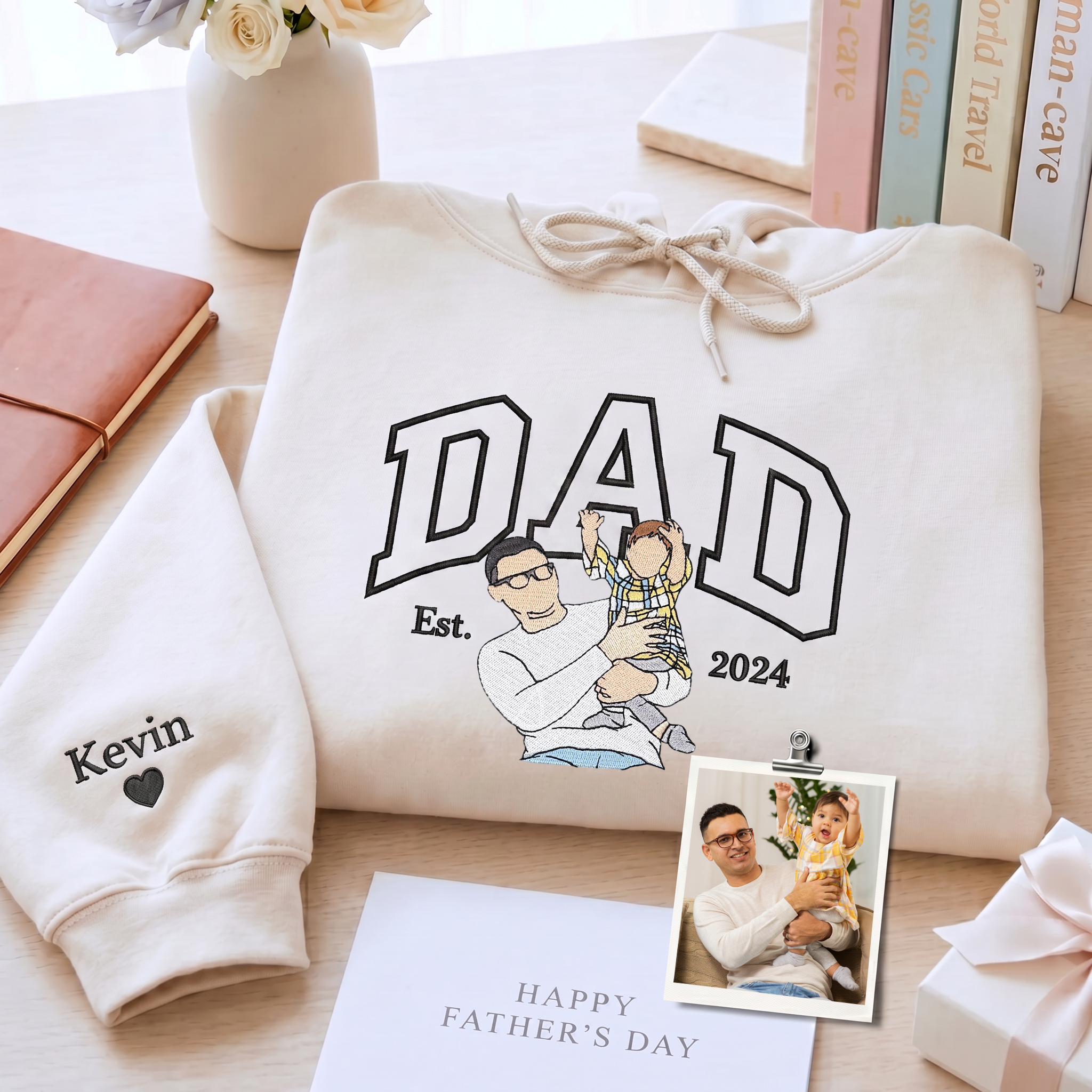 Custom Embroidered Dad Sweatshirt with Photo,Gift for Dad from Mom