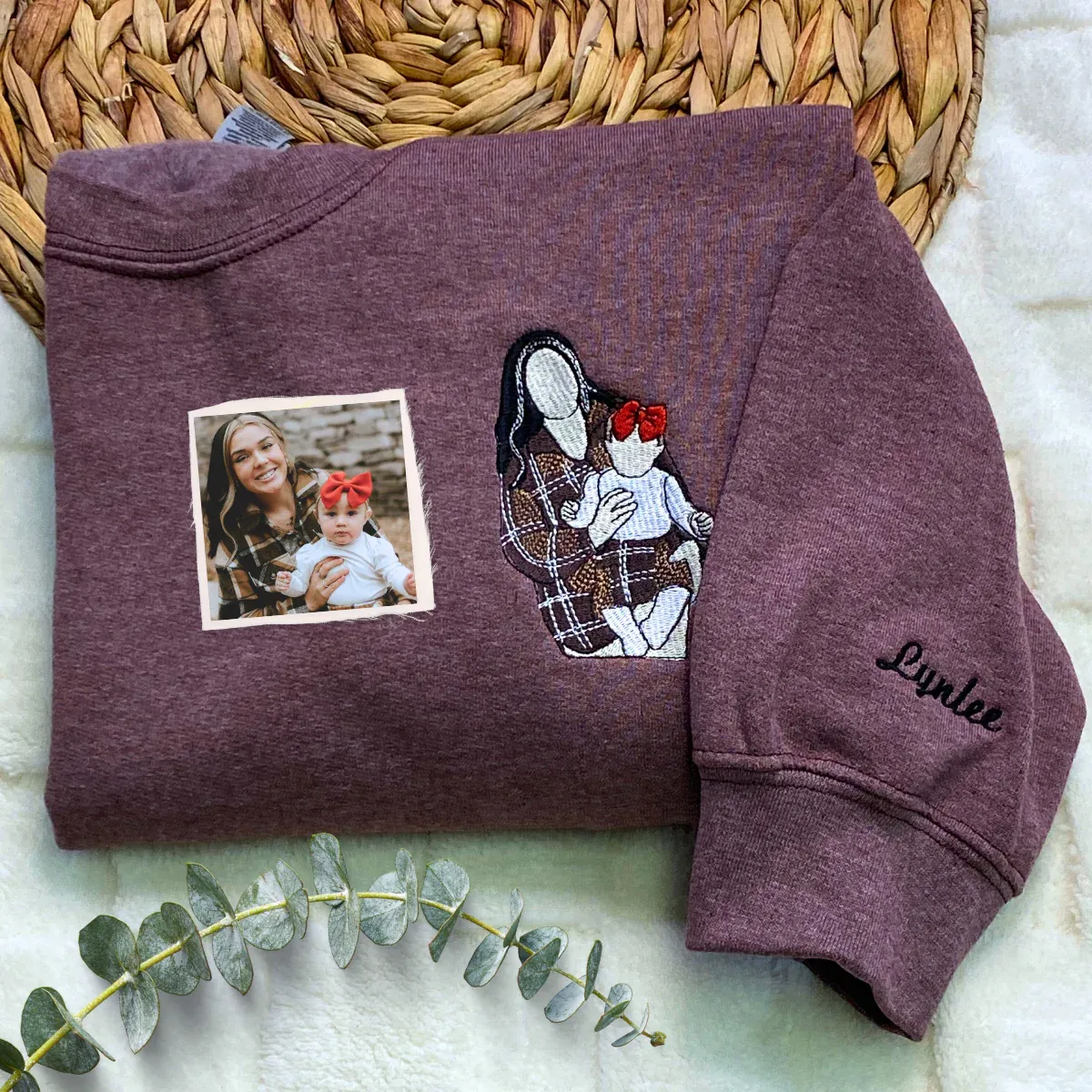 Custom Mama,Mom Portrait Embroidered T-shirt Sweatshirt