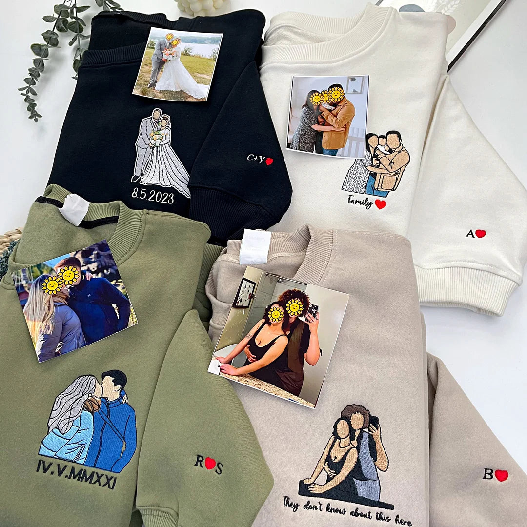Custom Roman Embroidered Sweatshirt Portrait Music Player Couple Family Gift