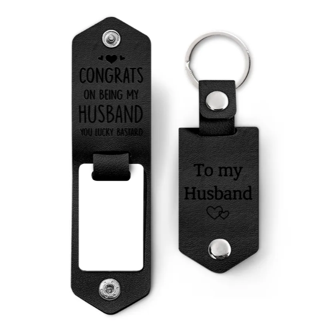 Custom Photo Congrats On Being My Husband - Anniversary Gift For Spouse, Lover, Couple - Personalized Leather Photo Keychain-ilovevango