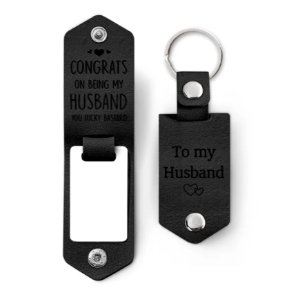Custom Photo Congrats On Being My Husband - Anniversary Gift For Spouse, Lover, Couple - Personalized Leather Photo Keychain-ilovevango