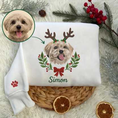 Custom Pet Embroidered Christmas Sweatshirt, Personalized Dog or Cat Portrait Crewneck