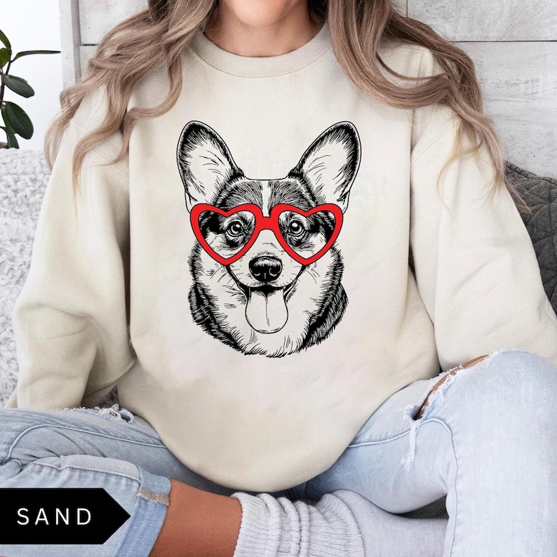 Custom Pet Valentine’s Day Sweatshirt - Personalized Dog/Cat Heart Glasses Graphic Crewneck