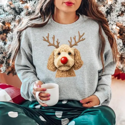 Custom Christmas Dog Photo Sweatshirt, Funny Dog Reindeer Sweatshirt
