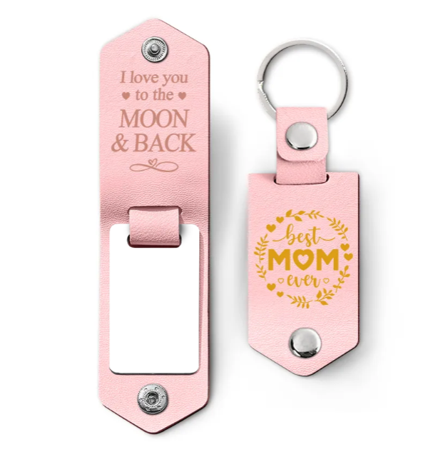 Custom Photo We Love You To The Moon And Back - Gift For Mom - Personalized Leather Photo Keychain