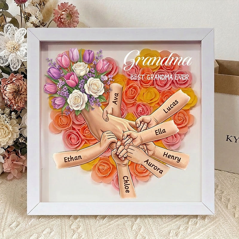 ForlovergiftTM Tulips & White Roses Personalized Mom Holding Hands Shadow Box – Custom Name Remembrance Frame, Mother’s Day In Loving Memory Gift