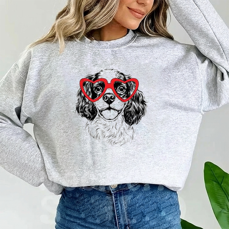 Custom Pet Valentine’s Day Sweatshirt - Personalized Dog/Cat Heart Glasses Graphic Crewneck