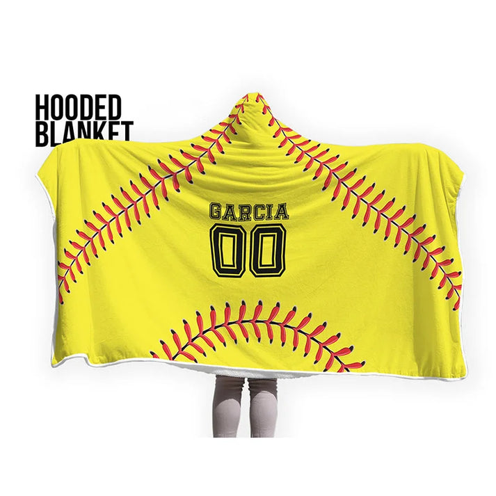 Personalized Softball Hooded Blanket, Add Your Name And Number