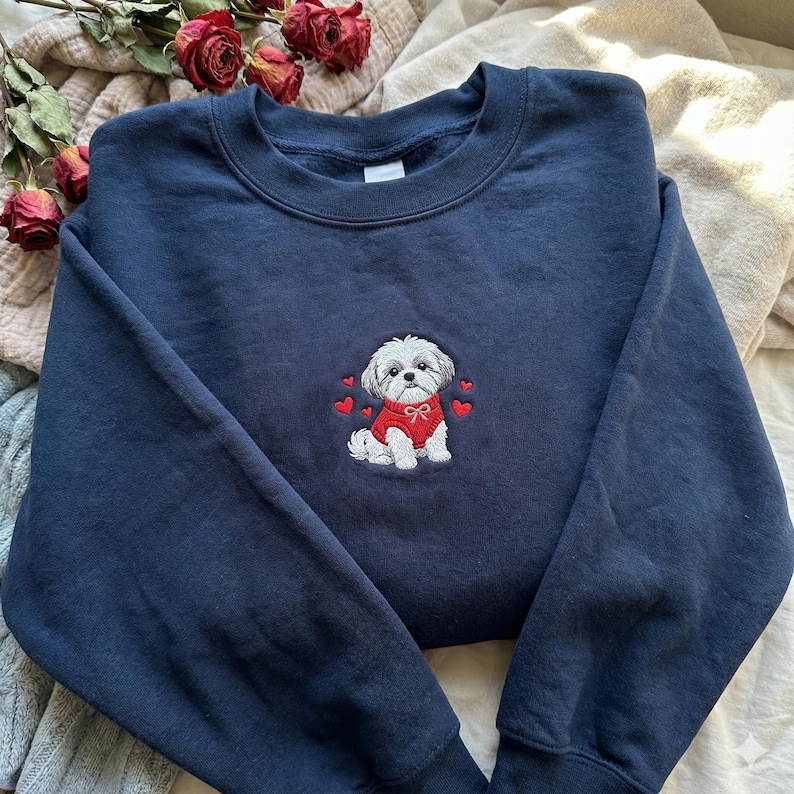 Custom Pet Embroidered Sweatshirt, Valentine Heart Embroidery Dog Mom Hoodie