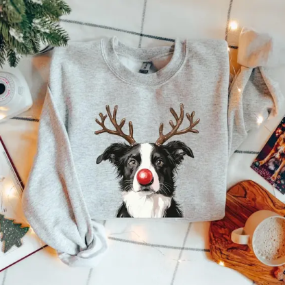 Custom Christmas Dog Photo Sweatshirt, Funny Dog Reindeer Sweatshirt
