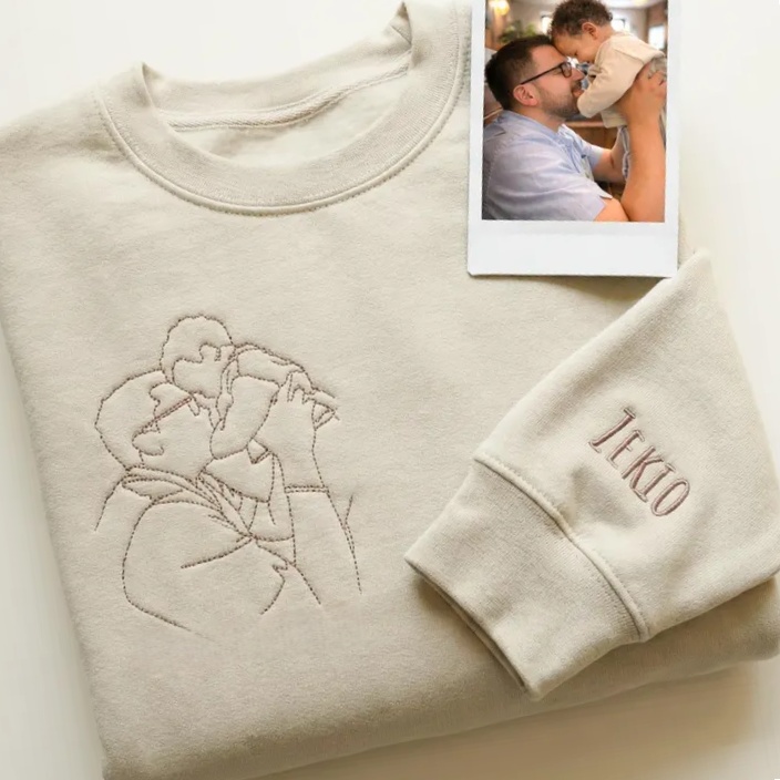 Pamaviva Custom Dad Portrait Outline Embroidered Sweatshirt Personalized Papà Papá Pai Gift