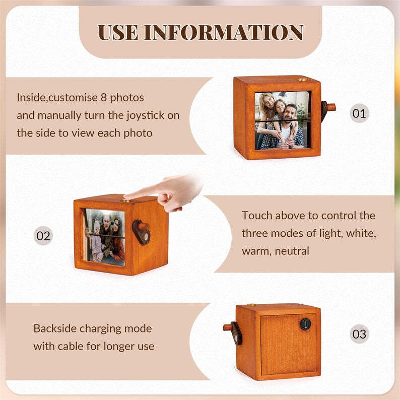 Custom Photo Flipbook Frame Animation Machine Mechanical Hand-cranked Flipbook Box Photo Album with Light and Music | Christmas Sale