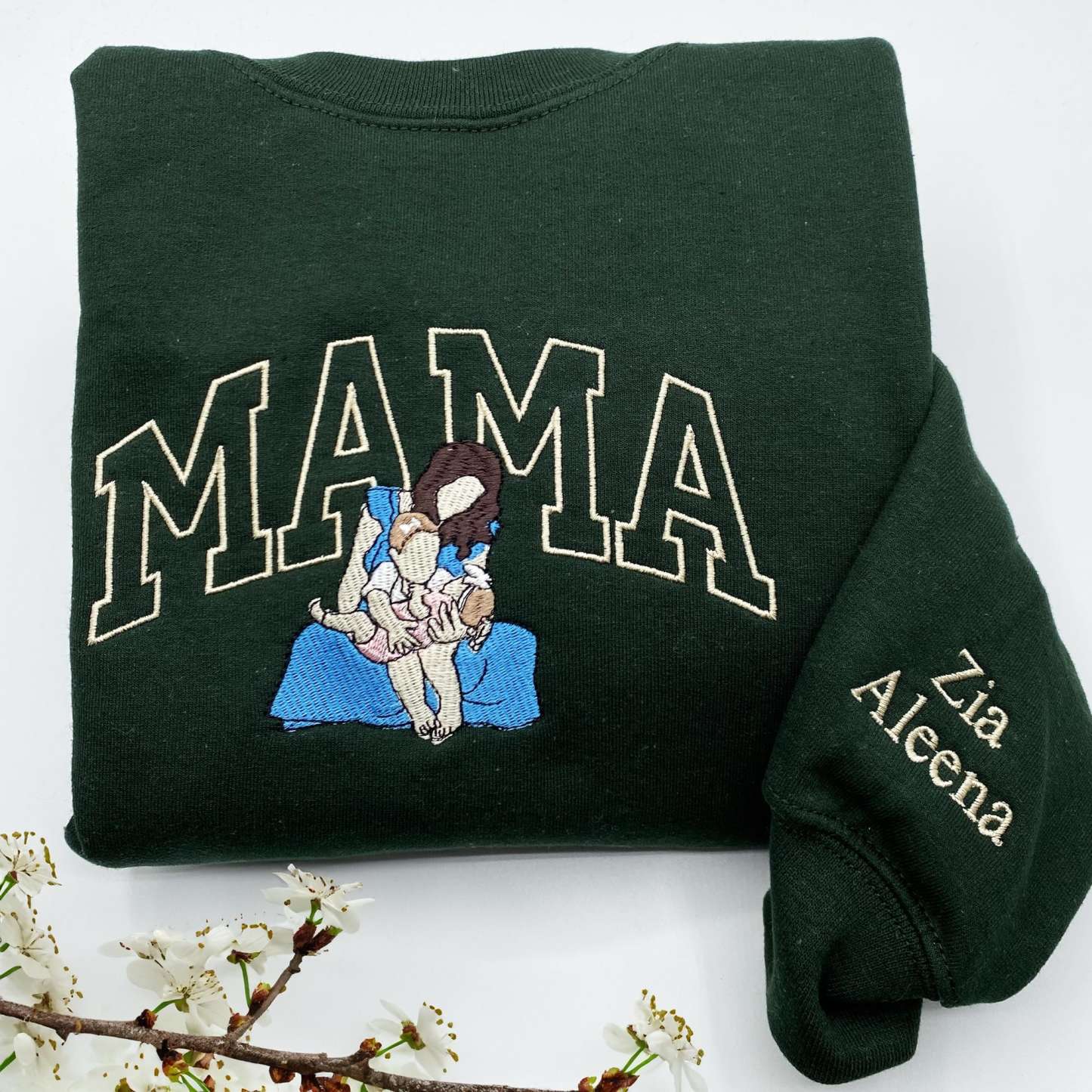 Mama Sweatshirt with Photo, Custom Embroidered Crewneck Mama and Kids Portrait, Mother's Day Gifts, Best Gift for Mom