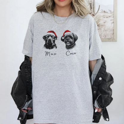 Custom Multiple Pets Christmas Sweatshirt - Personalized Dog/Cat Santa Hat Graphic Crewneck