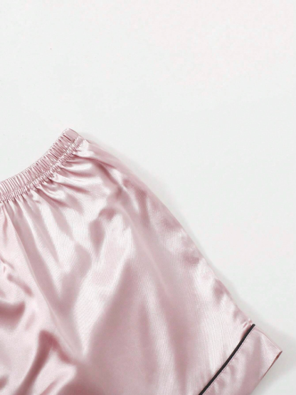 Personalized Mama Print Women Pajamas Sleepwear Ice Silk Short Sleeve Top And Shorts, Custom Ice Silk Pajama Set Comfortable, Mothers Day Gift-ilovevango