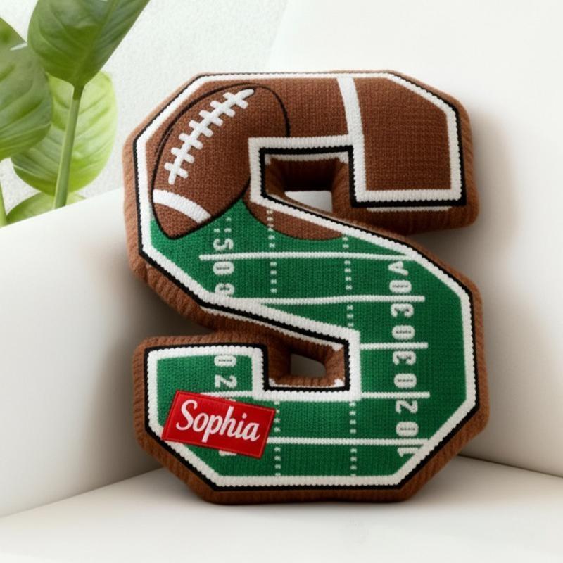 Personalized Football Field Initial Pillow with Custom Name for Kids and Sports Fans