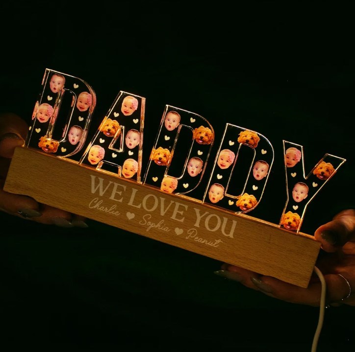 Daddy Custom Face Photo Personalized LED Night Light, Gift For Dad