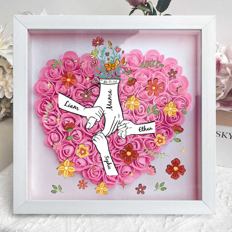 Personalised Flower Shadow Box, hand holding with many flowers