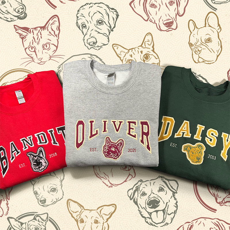 Custom Embroidered Dog Sweatshirt | Custom Dog Sweater | Embroider Sweater | Varsity Style | College Sweater-ilovevango