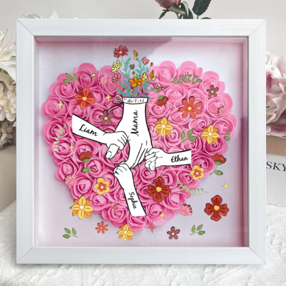 Personalised Flower Shadow Box, hand holding with many flowers