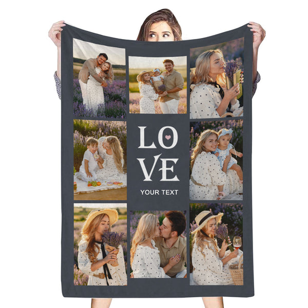 Custom 8 Photos&Text LOVE Fleece Blanket-ilovevango